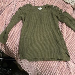 Olive green sweater dress/tunic with shoulder cut outs